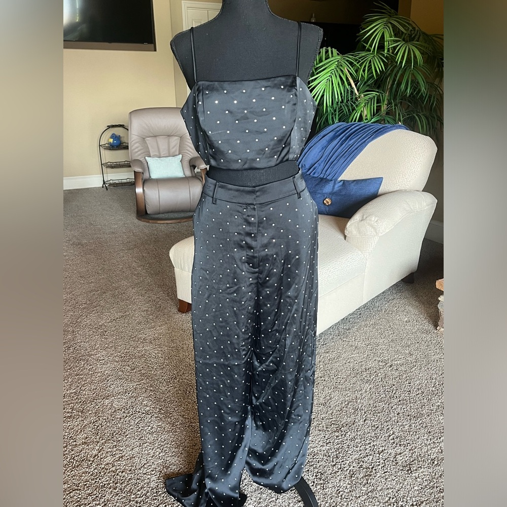 House of Harlow black rhinestone satin matching set
